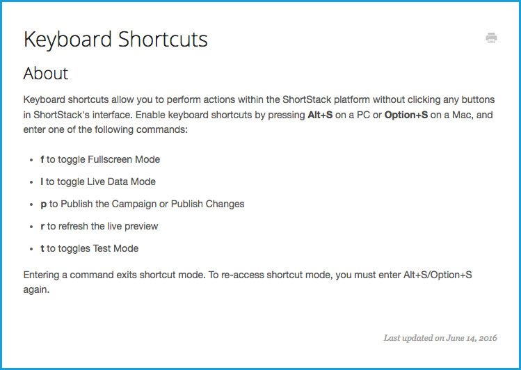 StorkStack Keyboard Shortcuts