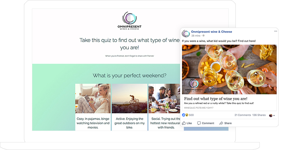 Facebook status update promoting quiz