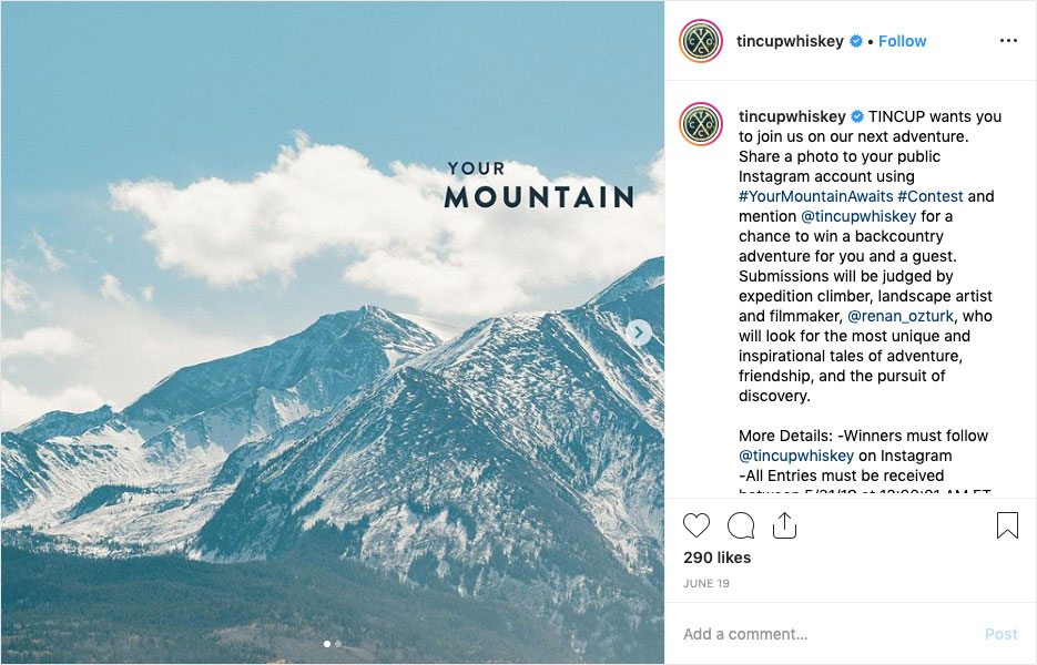 TINCUP Whiskey’s “#YourMountainAwaits” Contest