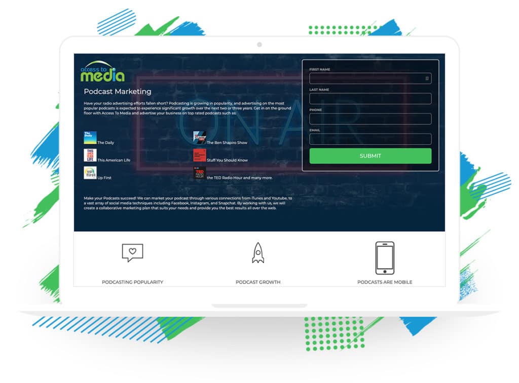 Access to Media’s Podcast Marketing Landing Page
