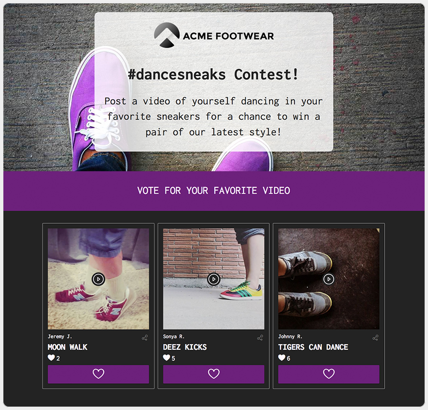 ShortStack's UGC Video Contest template