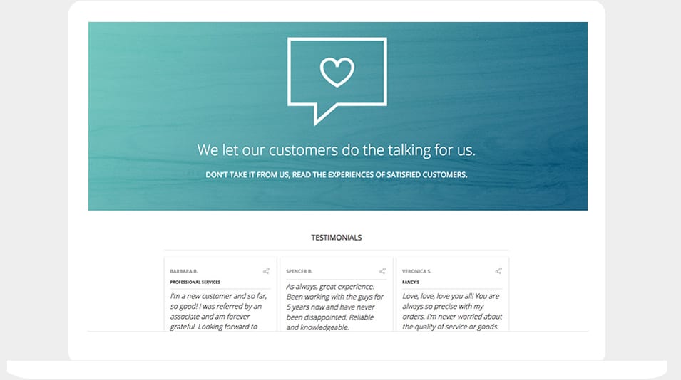 ShortStack's Testimonials template on a laptop