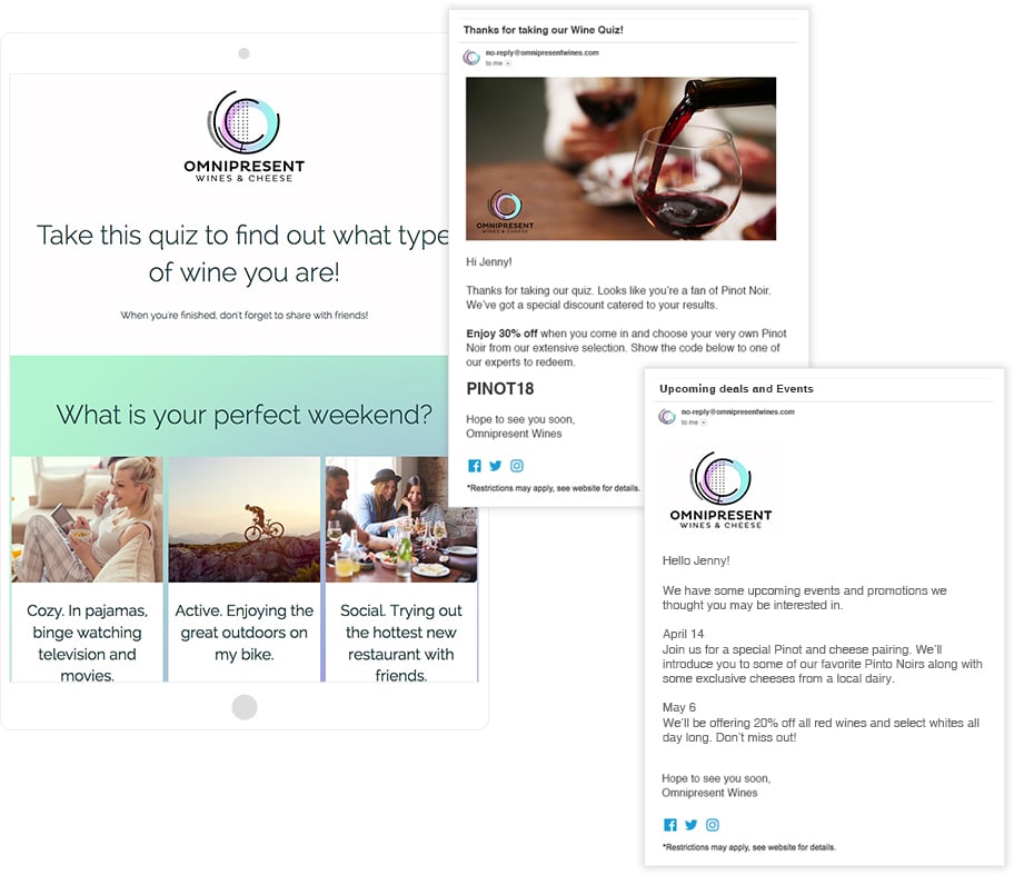 Wine quiz and emails