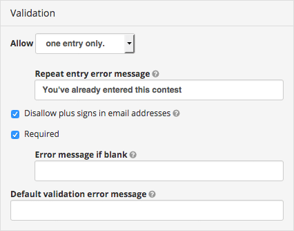 Ban plus isgns in email addresses with ShortStack