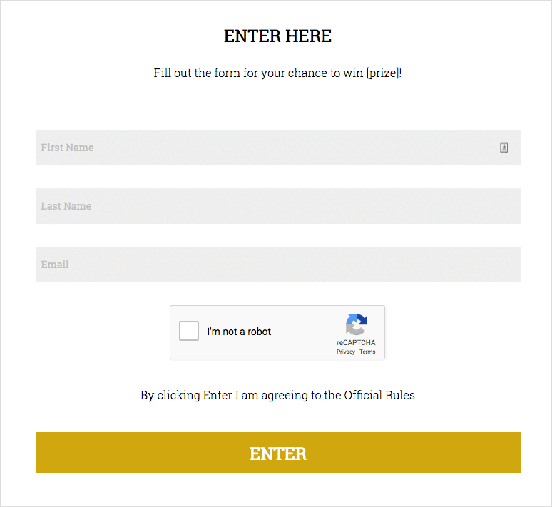 Giveaway form with captcha