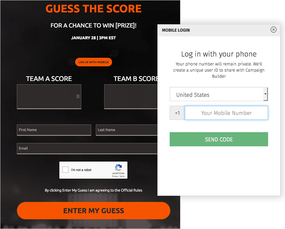 Entry form using mobile login to restrict entries