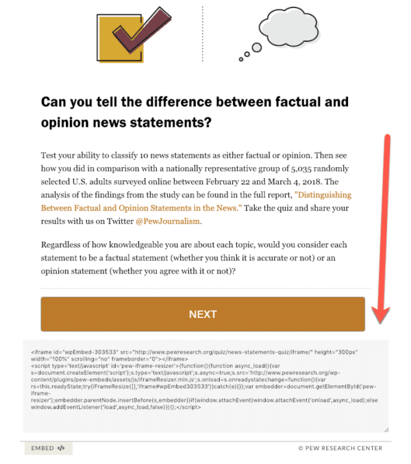 Make the Quiz Shareable with example from Pew Research center for Guide for Using Quizzes in Digital Marketing