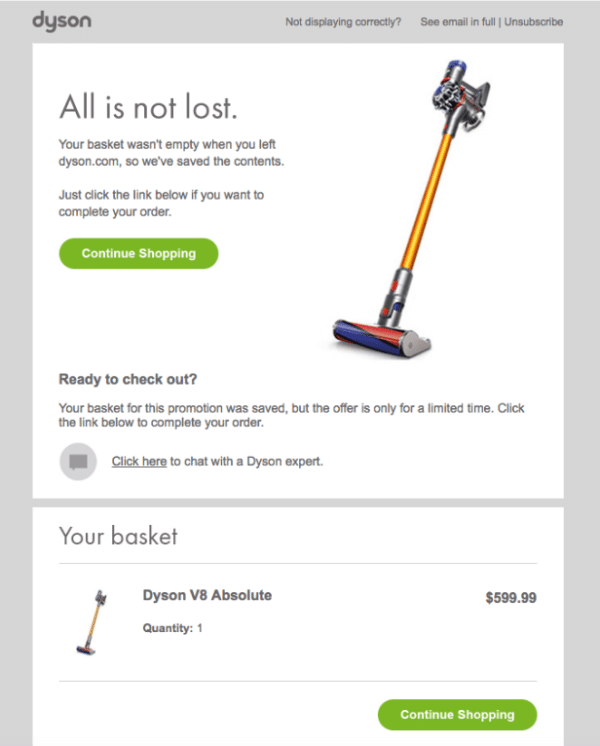 Dyson Cart Abandonment for Business Campaign Plan