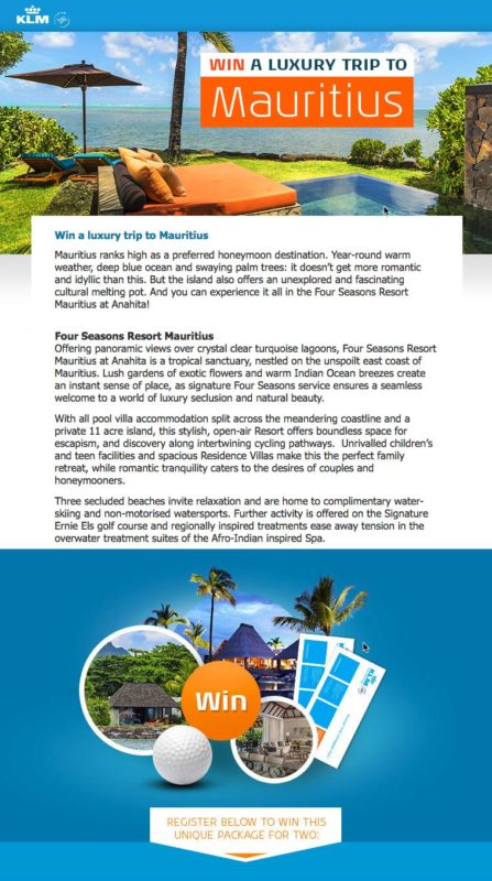 iFly KLM Mauritius Luxury Trip Contest