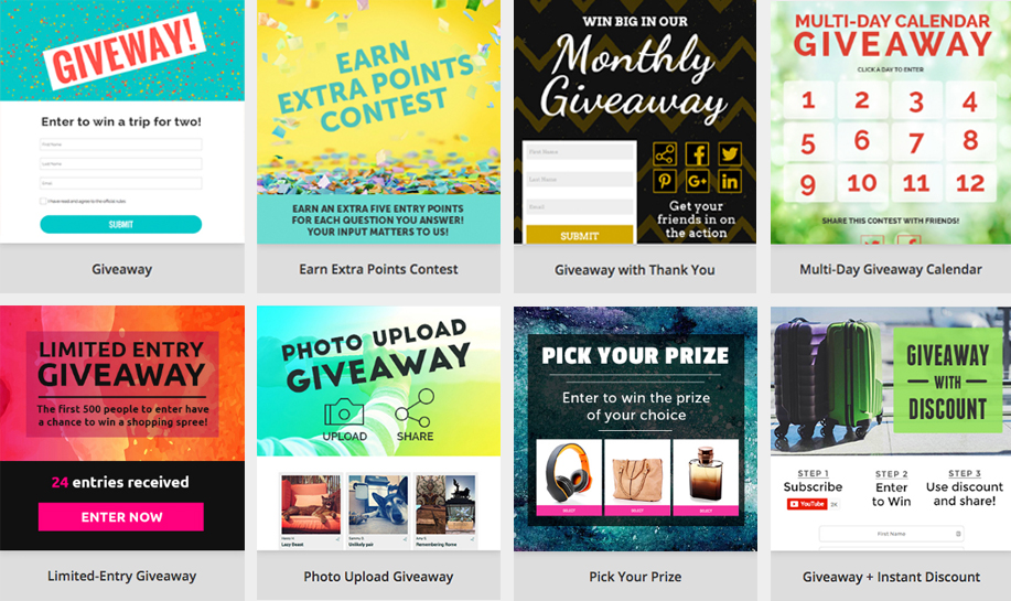 A handful of ShortStack's giveaway templates