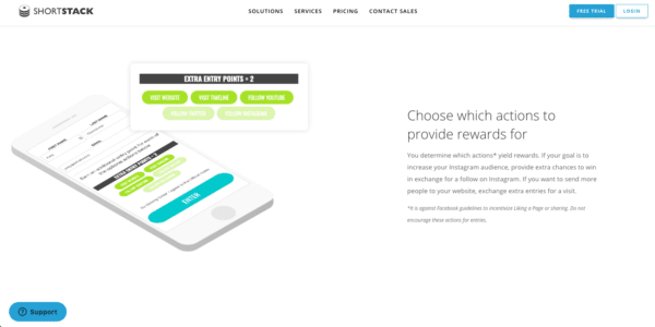 ShortStack offer perk points for actions contests