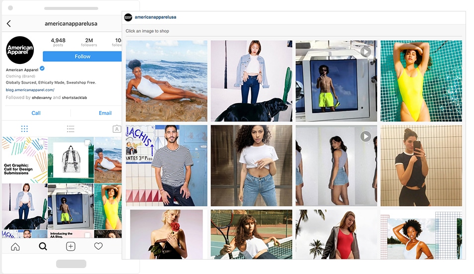 American Apparel links Instagram bio to a gallery where users can shop
