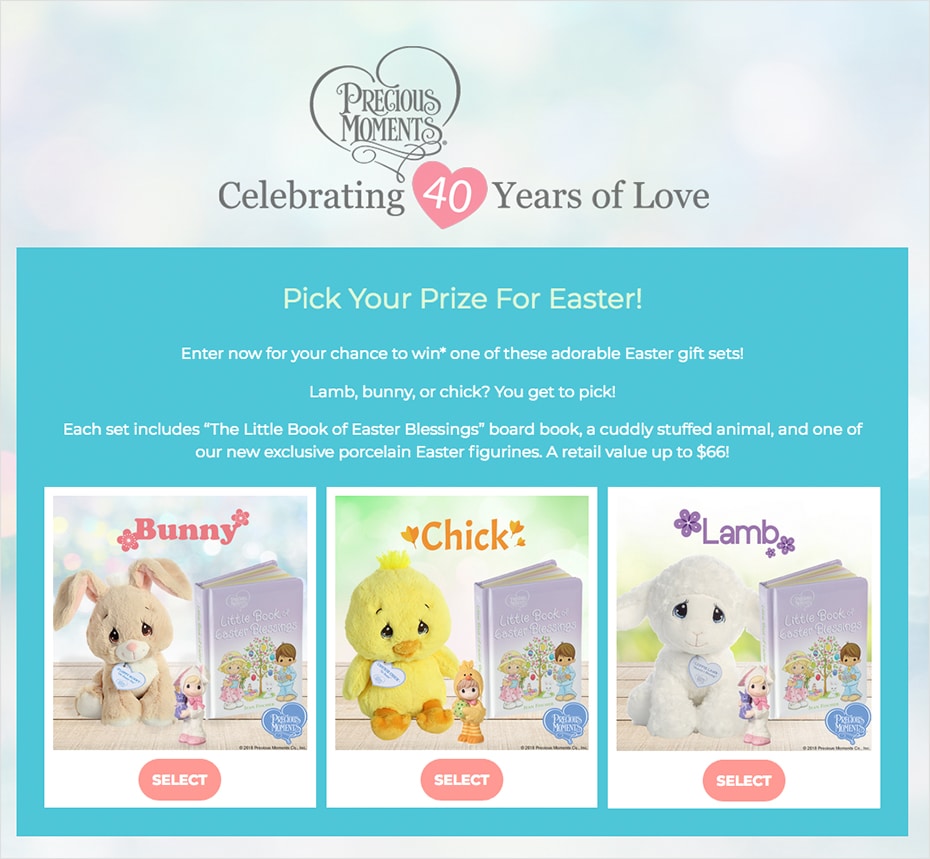 Precious Moment's Pick Your Prize contest built with ShortStack