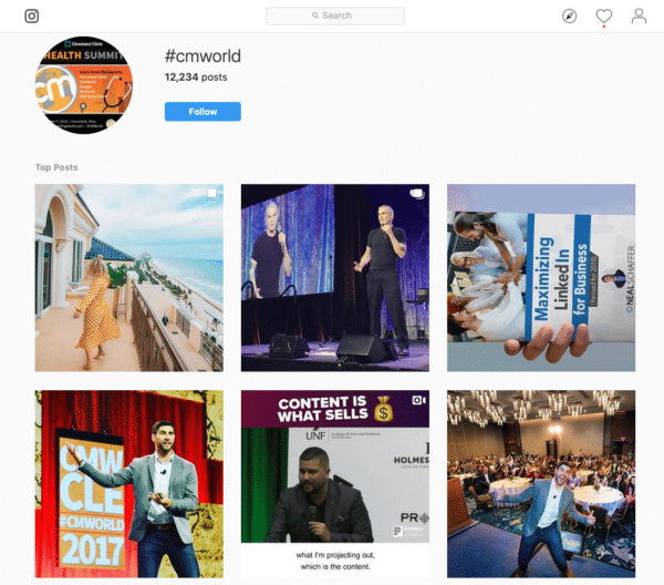 hashtag #CMWorld to promote content marketing world for Event Marketing ROI