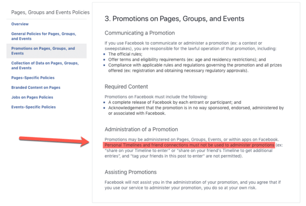 contest must not be administered on a personla profile for Facebook Competition Rules You Should Never Ignore