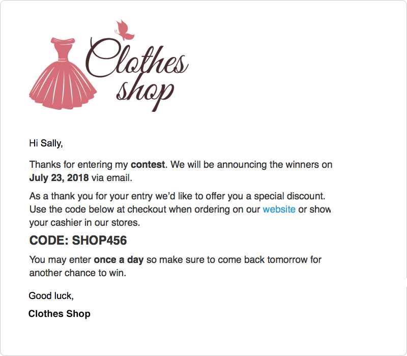 Email Contest Giveaway Discount