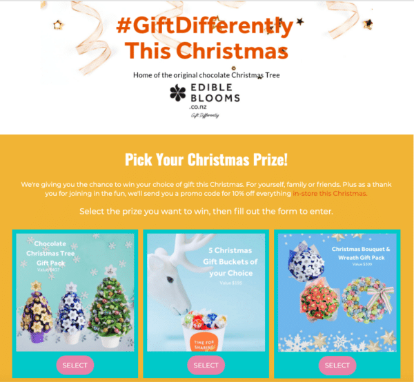 Edible Blooms Christmas Giveaway for Landing Page Design
