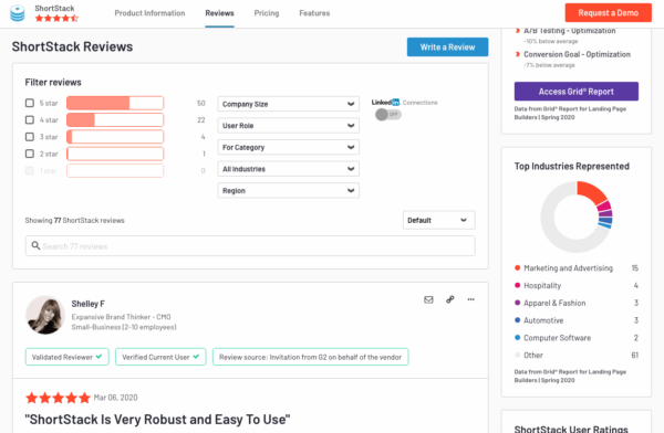 ShortStack reviews tool on how to ask customers for reviews and recommendations