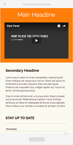ShortStack's Video Landing page shown on phone