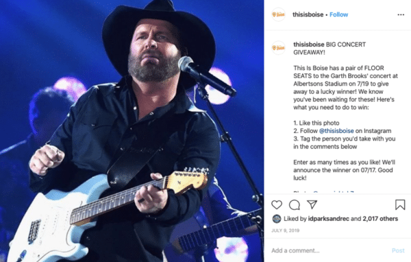 Thisisboise Instagram post with a man with his band in concert playing guitar