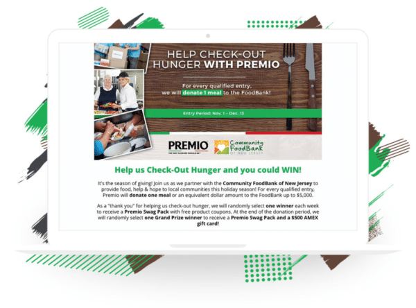 Premio partnered with Community FoodBank to donate a meal for every contest entry