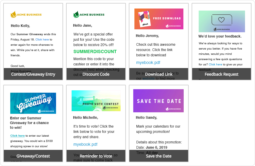 Some of ShortStack's email templates