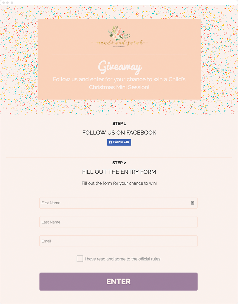 Simple holiday giveaway with Facebook follow