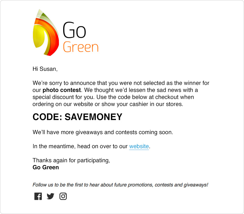 Scheduled Non-winner Discount template