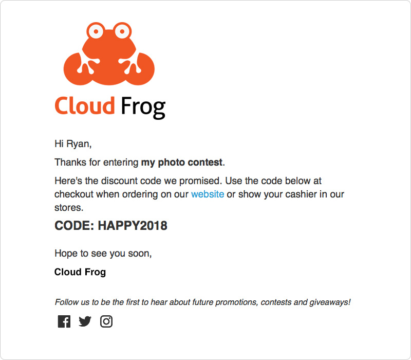Autoresponder Discount Code template