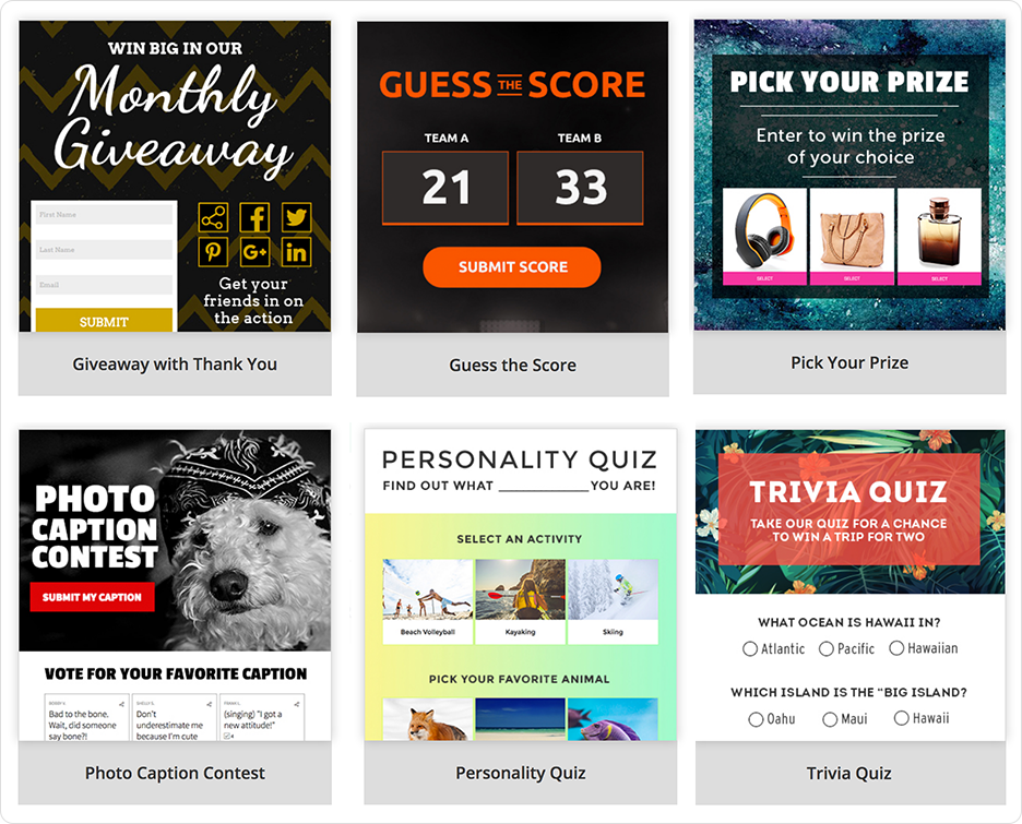 Some interactive contest templates available in ShortStack