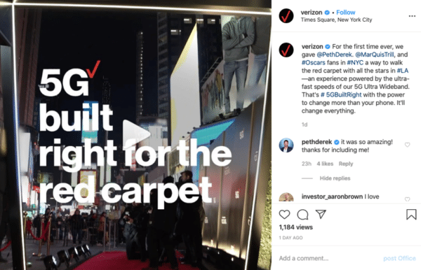Verizon Instagram post 5G right for the red carpet