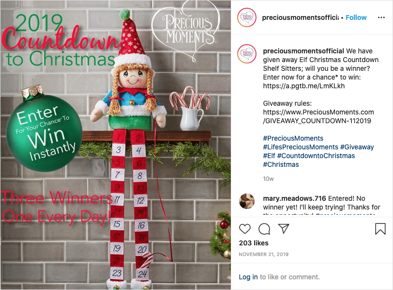 Precious Moments promotes their campaign on their Instagram profile