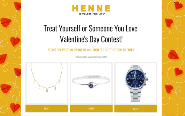 pick a prize like henne jewelers for Contest Marketing