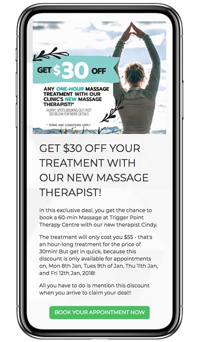 Trigger Point Therapy Centre’s $30 Off An Appointment Landing Page