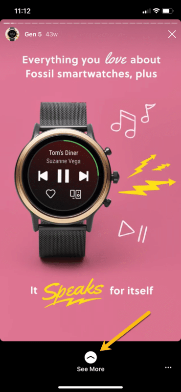 Gen 5 story about fossil smartwatch with Instagram story link