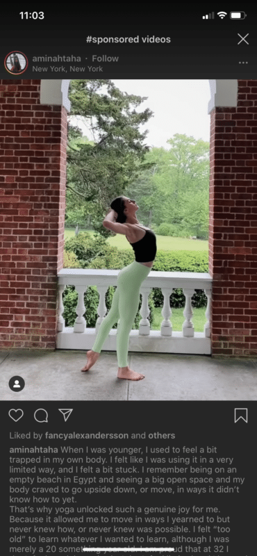 Subtle Instagram influencer post from Amina Taha