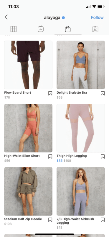 Alo Yoga was mentioned in the bottom of the posts with products users can shop