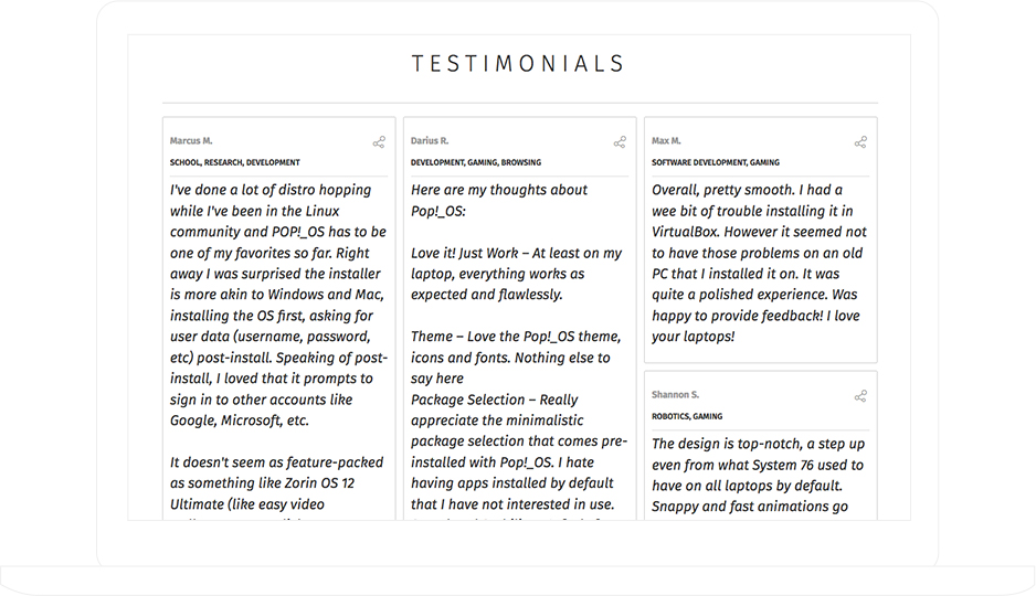 system76 collected valuable testimonials using ShortStack