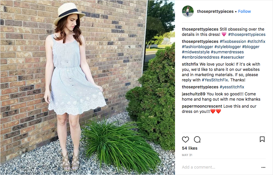 Personal shopping brand Stitch Fix collects UGC to use in marketing materials.