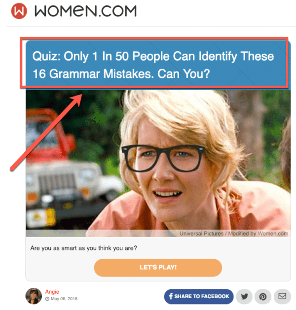 Knowledge Quiz from women.com for Guide for Using Quizzes in Digital Marketing