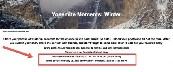 Contest from Yosemite Moments Clearly States The Deadline for Viral Contests