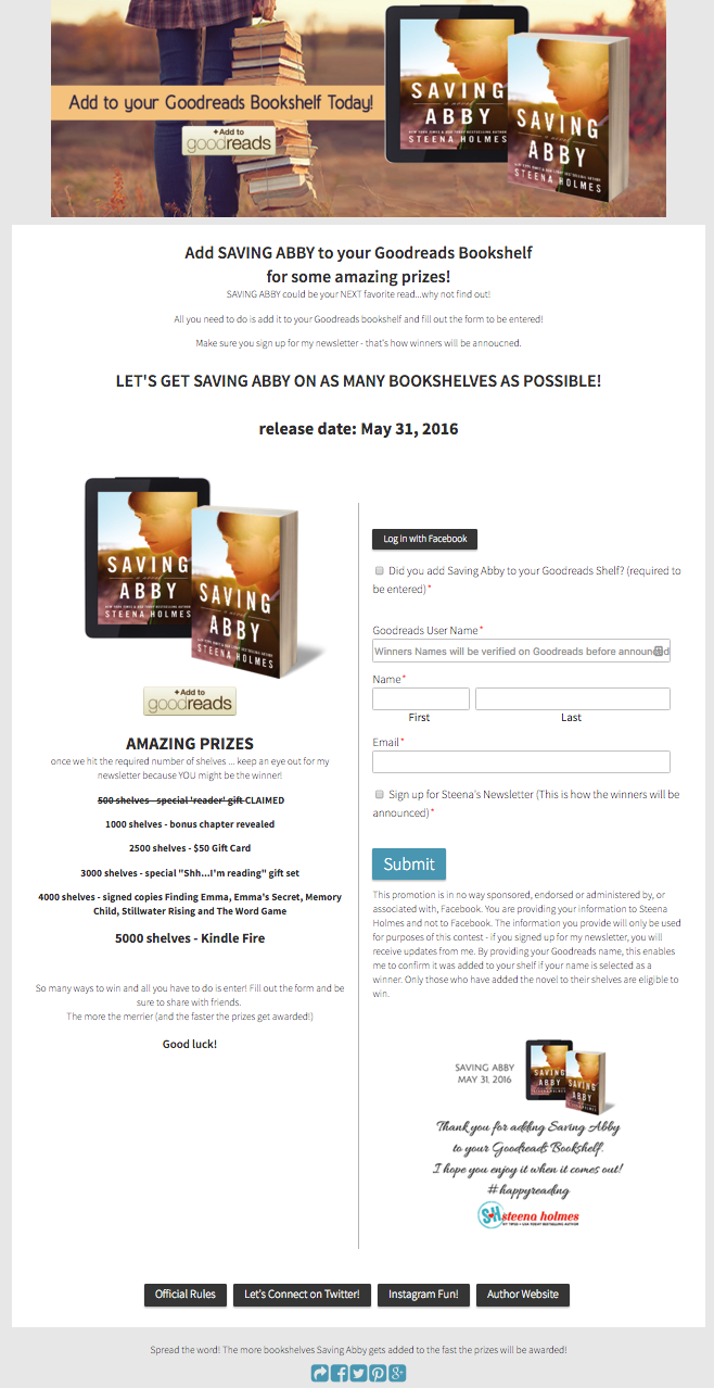 Example of a Goodreads giveaway Campaign