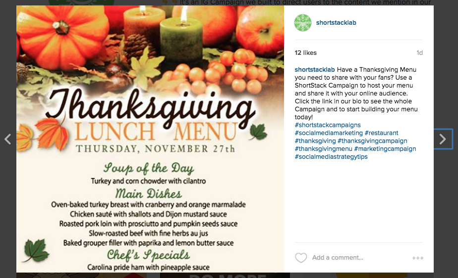 Thanksgiving Lunch Menu