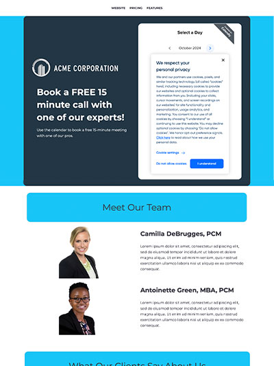 Client Bookings Landing Page